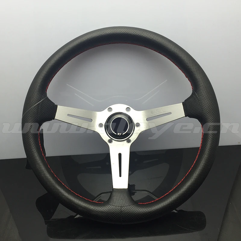 350 mm Real Leather Pinhole Racing Car Steering Wheel With Rivet Spoke