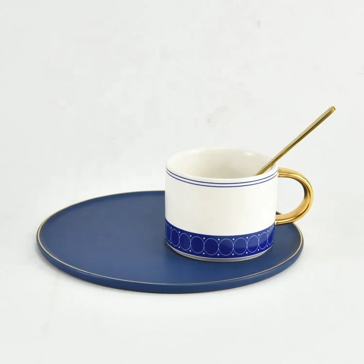 Valentine gift couple golden decor ceramic coffee mug cup with rectangular saucer