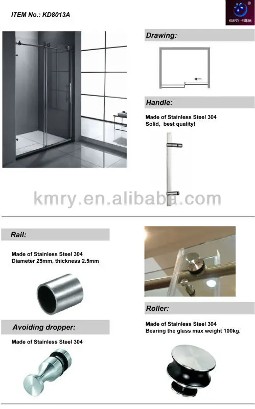 New Design SS304 Roller Line-shape Frameless Tempered Glass Sliding Barn Door With Hardware (KD8013)