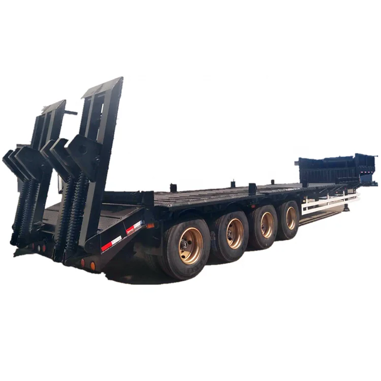 4 Axle Low bed Truck Trailer 90t lowbed Heavy Equipment Transport for Excavat Semi Trailer