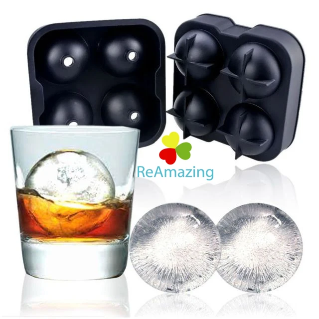 
Amazon 4 Cavity Round Ball Shape Silicone Ice Cube Mold Maker 