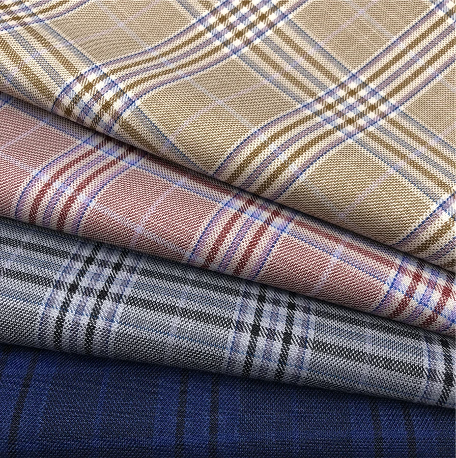 Новинка 85% полиэстер 15% искусственный материал клетчатый текстурированный твидовый мужской костюм брюки TR тканая ткань stock lot textile поставщик