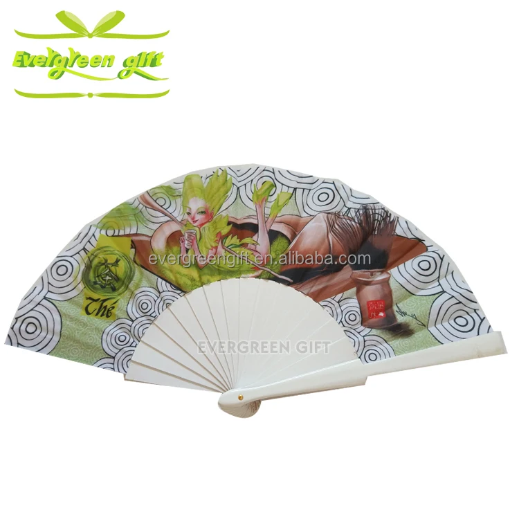 custom design different 9inch wooden handle fabric fan