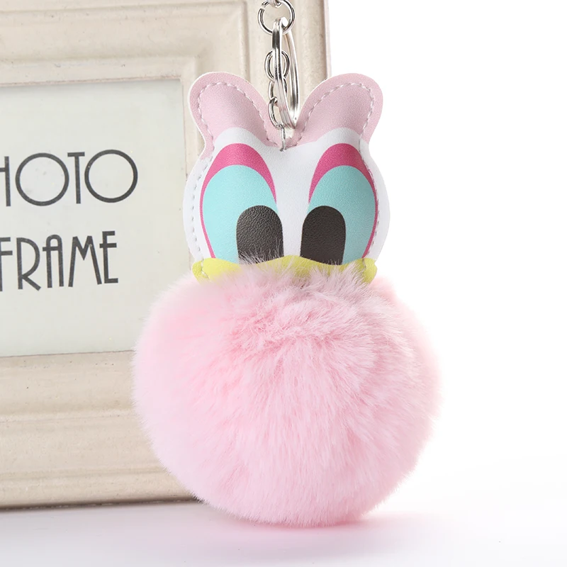 Fluffy Cute Duck Shape Keychain Pompom Rabbit Fur Ball Key Chains Car Keyring Holder Bag Charm Pendant Jewelry