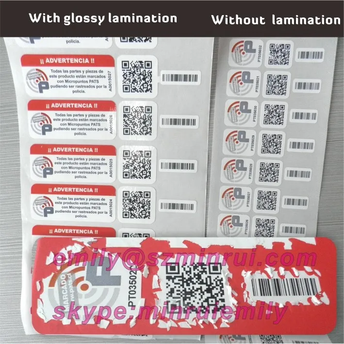QR code security sticker printing manufacturer, anti-theft destructible barcode and QR code asset labels in rolls