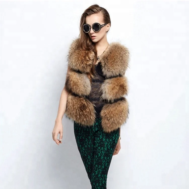 Luxury women raccoon fur vest fox fur coat
