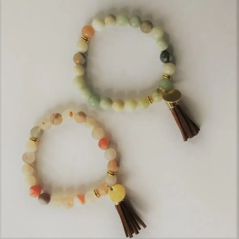 New Design Amazonite beads Bracelet with Leather Suede Tassel Bracelet Bohemian Bracelet