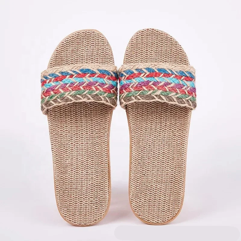 summer new model woman man straw jute fashion beach slipper sandals
