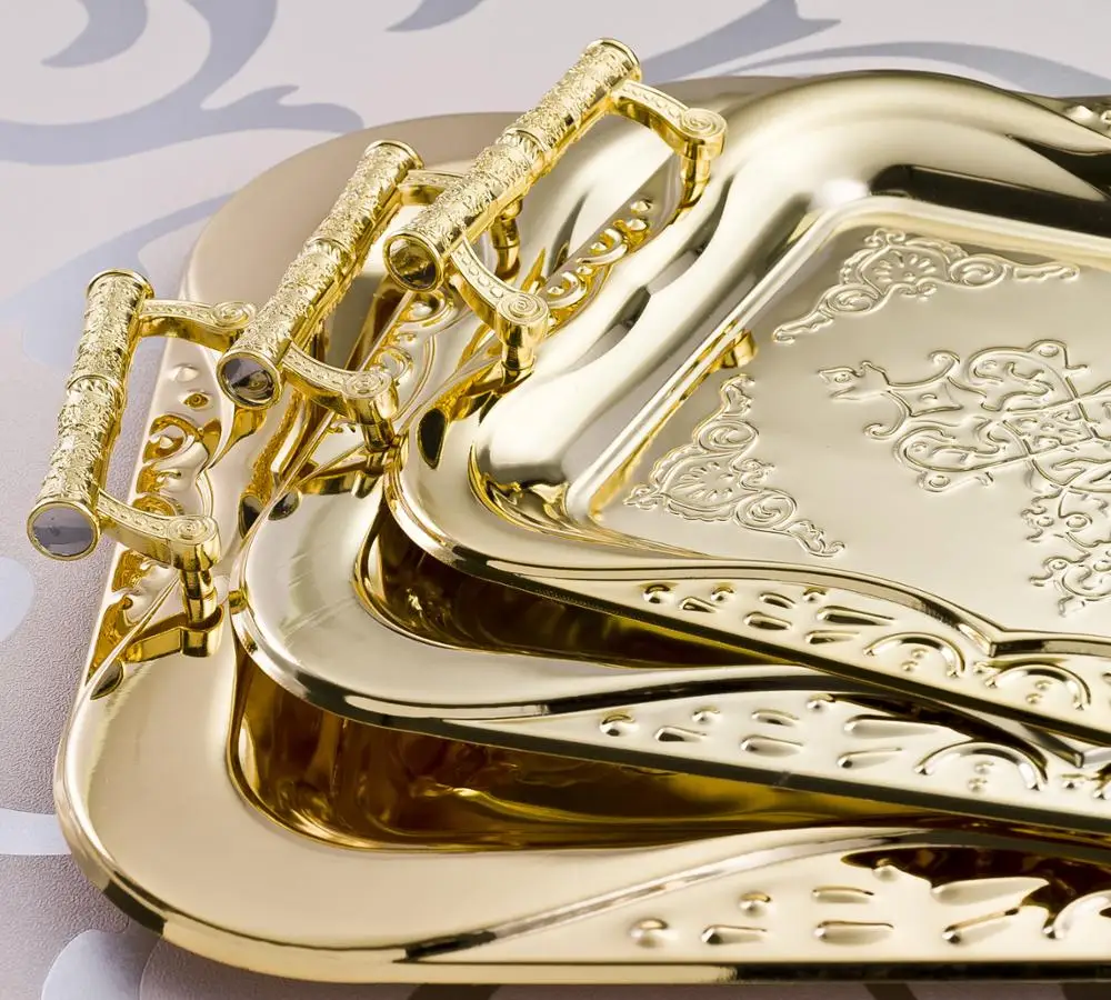 Stainless Steel Square Arab Serving Tray With Handle