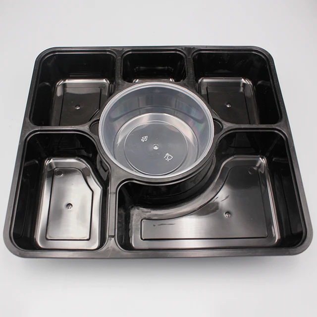 
Biodegradable microwave safe disposable takeaway food plastic 6 compartment containers box 