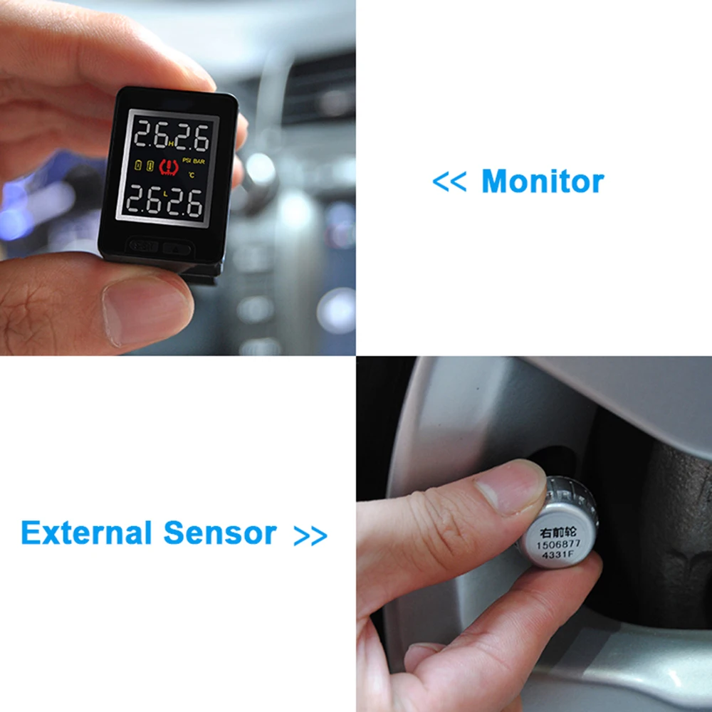 Car Tpms with LED Display 4 tires internal external sensors, tire pressure tire gauge