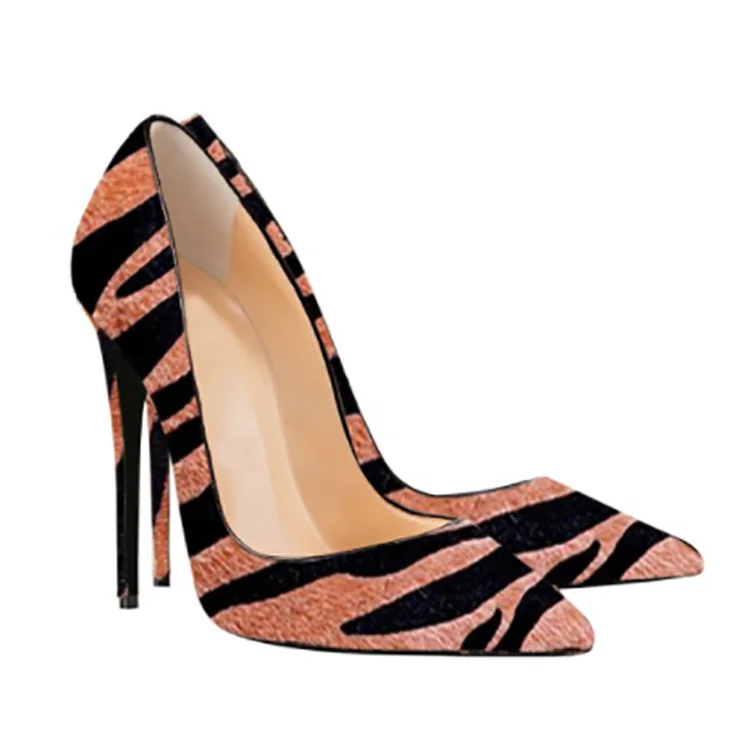 New Design Fancy Women Zebra Leather High Heel Pumps Dress Shoes