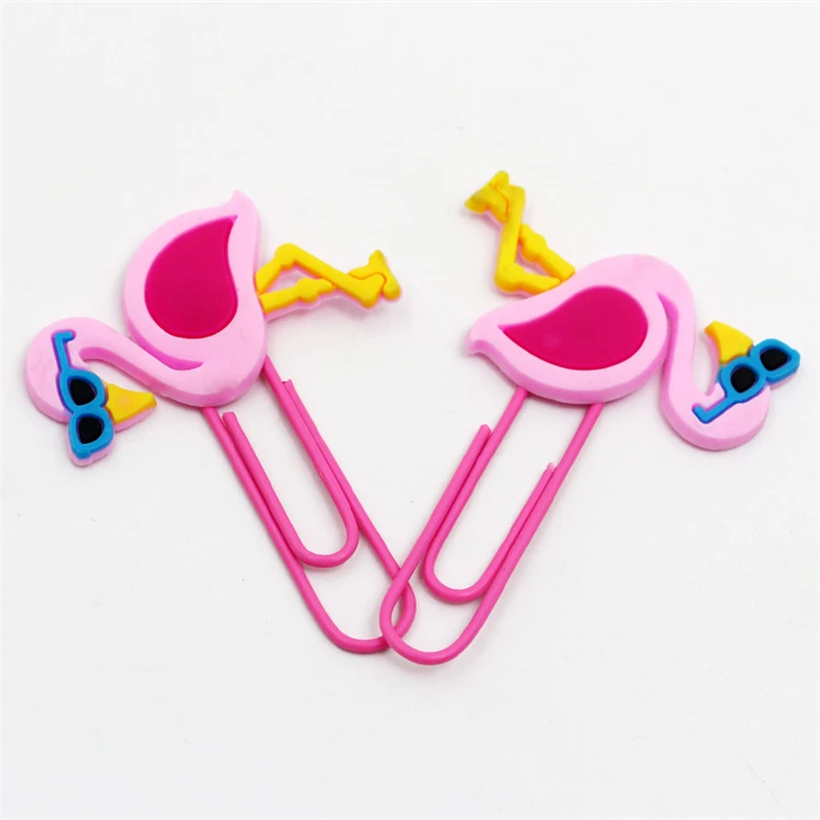 Factory custom wholesale pvc plastic flamingo bird clip for student