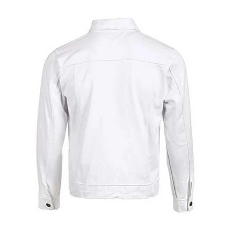 Men fashion button down white vintage denim jacket