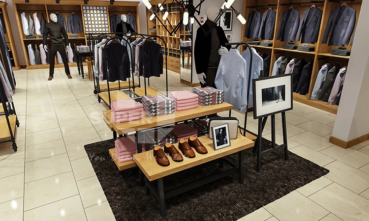 Custom High End Menswear Clothing Store Fixtures Designs Bespoke Commercial European Style Mens Suit Store Furniture Design