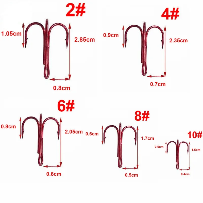 100pcs/Bag Red High Carbon Steel Triple Hook Fishing Hooks