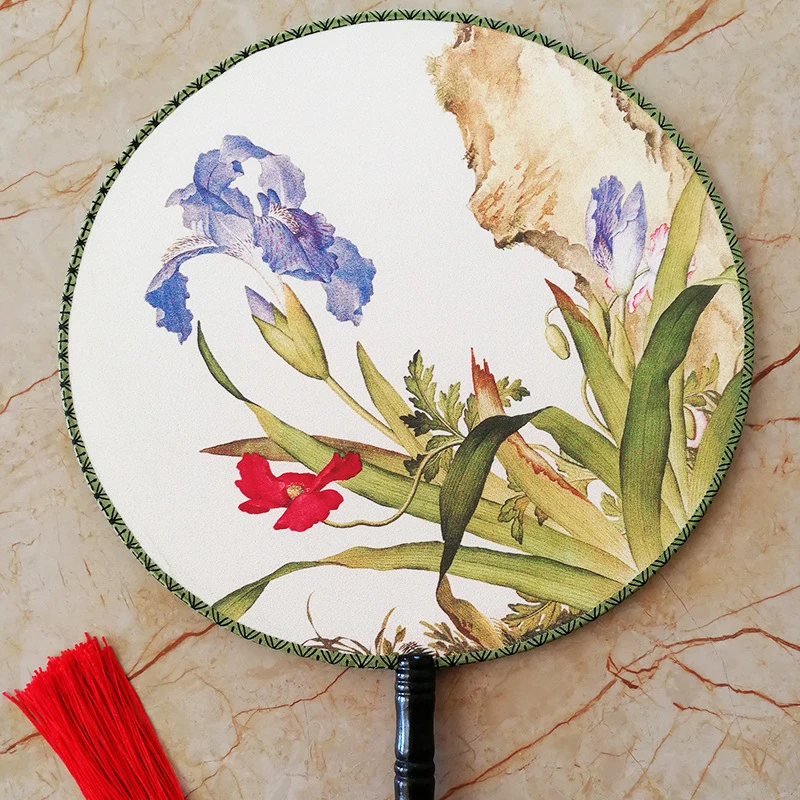 Custom Printing Chinese Silk Printed Wooden Handle Round Dance Hand Fan