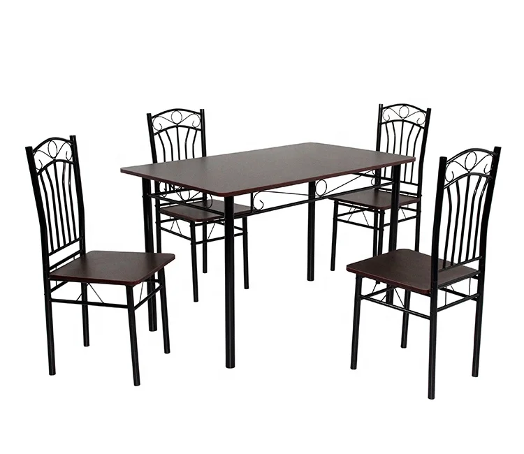 Melamine Oak metal Dining room table set with 4 chairs for dining room DS-006