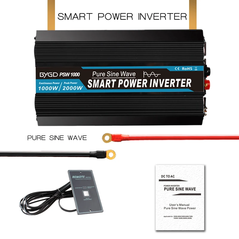 BYGD  Power Inverter 1000w 12v/24v To 220v Pure Sine Wave Power Inverter Converter DC to AC inverter