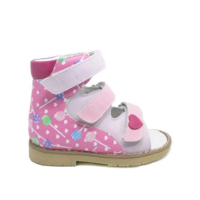 New Arrive kids girls colorful pink pretty walking sandals medical orthopedic flat foot shoes
