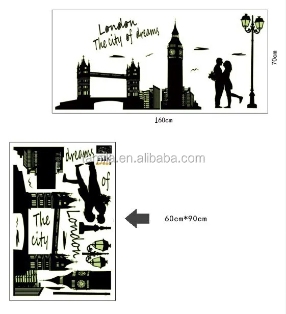 Home Decorative London Twin Bridge Night Glowing sticker