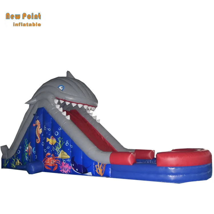 Inflatable single lane shark water slip N slides with swimming pool for kids rental