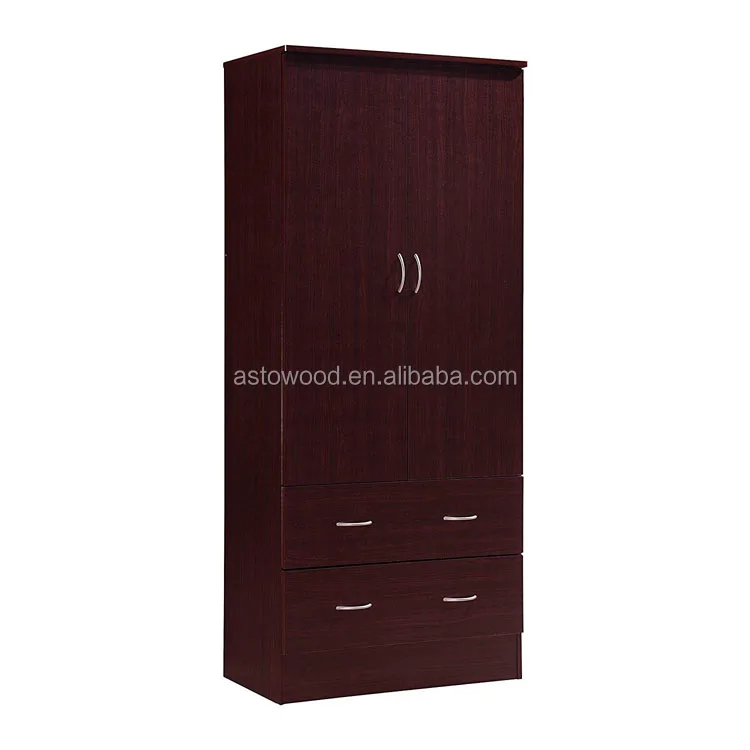 Melamine PB cheap good quality 2 Door Wardrobe with 2 Drawers and Hanging Rod