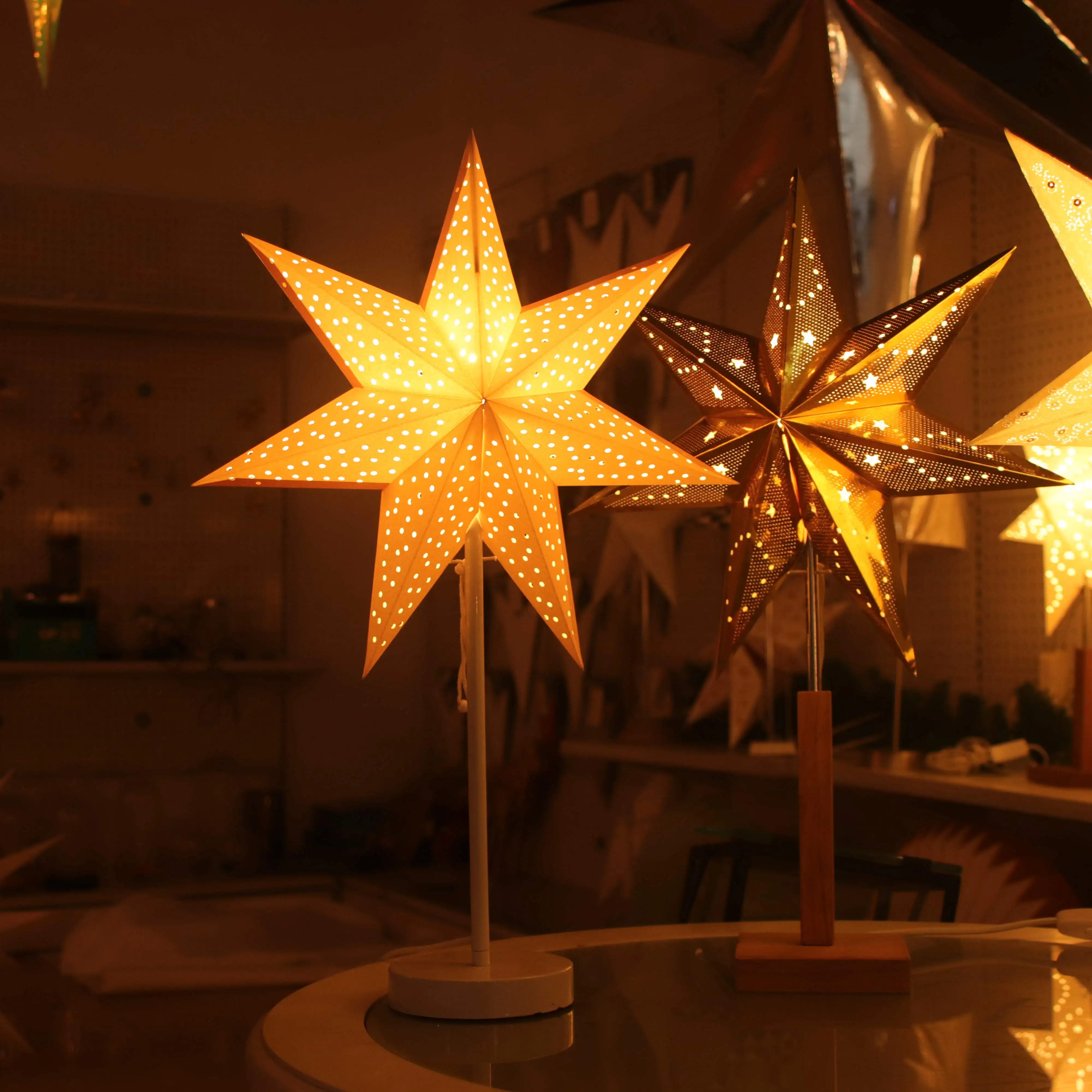 Custom Table Star Decoration Lamp Folding Paper Led Star Lantern