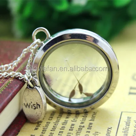 Real dandelion lockets with wish charm necklace glass floating locket necklace dandelion seed wish jewellery