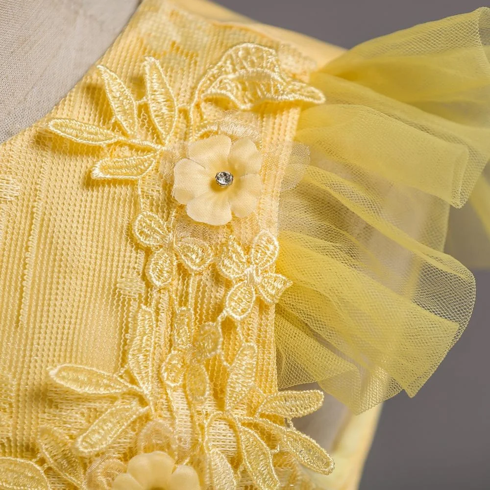 High quality web shopping long design floor length embroidery beautiful cheap flower girl dress