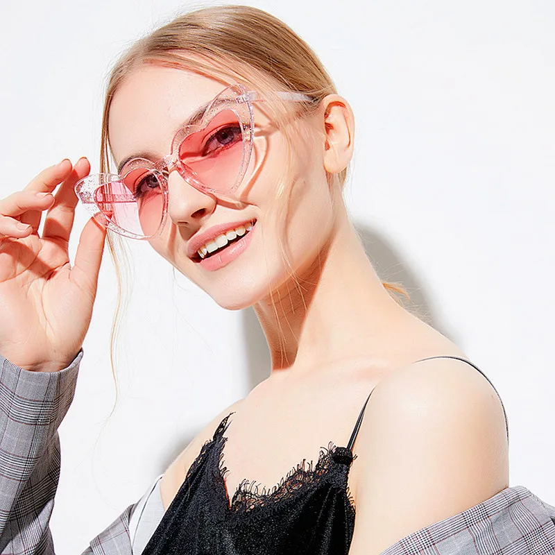 Wholesale Cute Sexy Lady Cat Eye Sunglasses Pink Sun Glasses UV400 Women Love Heart Shaped Sunglasses