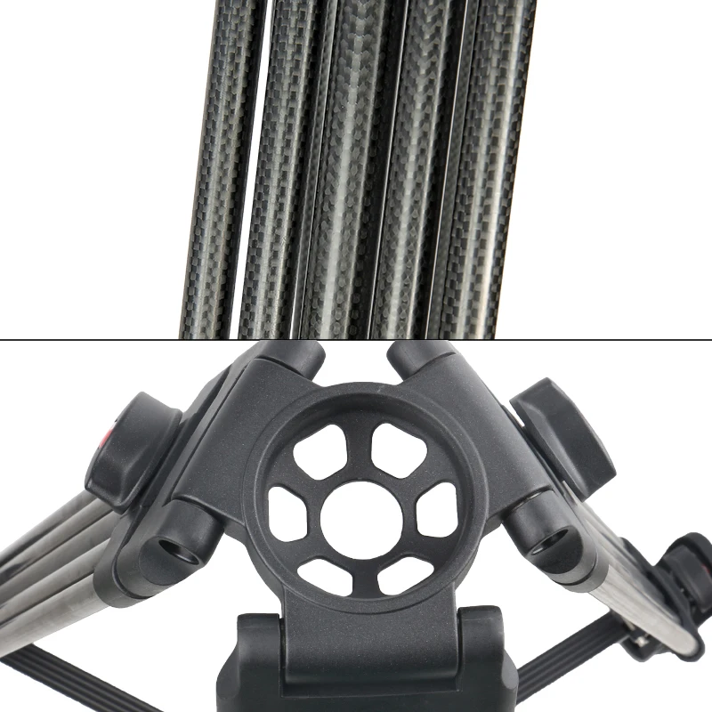 Cayer BV25LH Hot selling carbon fiber tripod kit professional video camera tripod with horsehoof rubber feet 3 sections