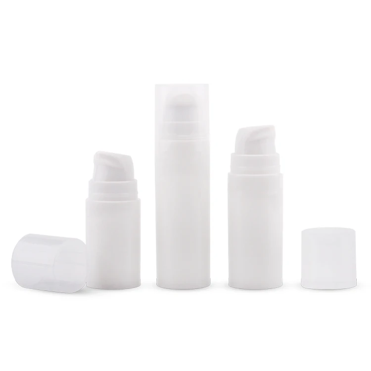 Free sample white 5ml 10ml 15ml pcr airless pump bottle cosmetic,all plastic pp airless lotion pump bottle,garrafa sem ar