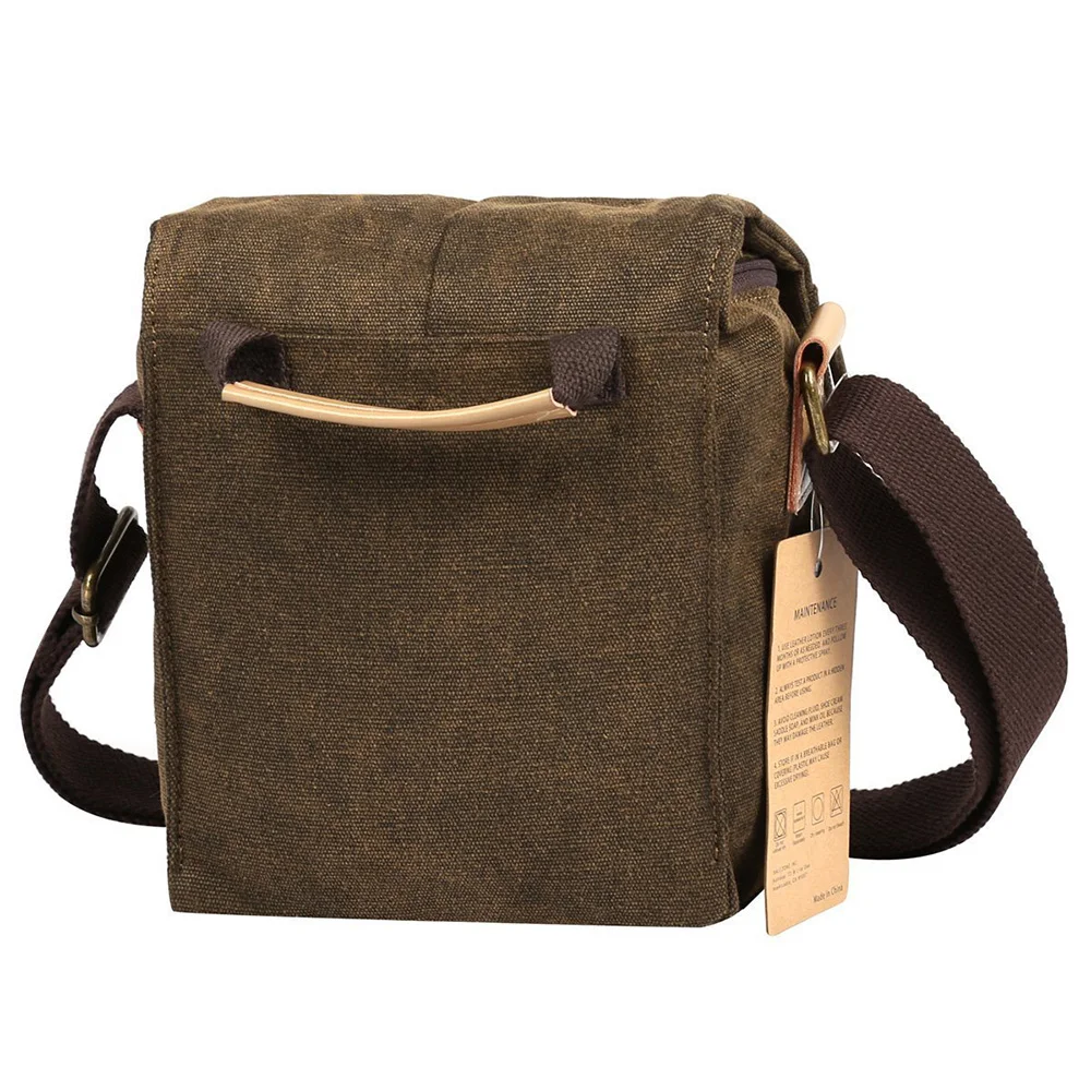 
Vintage Waterproof Canvas Leather Trim DSLR SLR Shockproof Camera Shoulder Messenger Bag 
