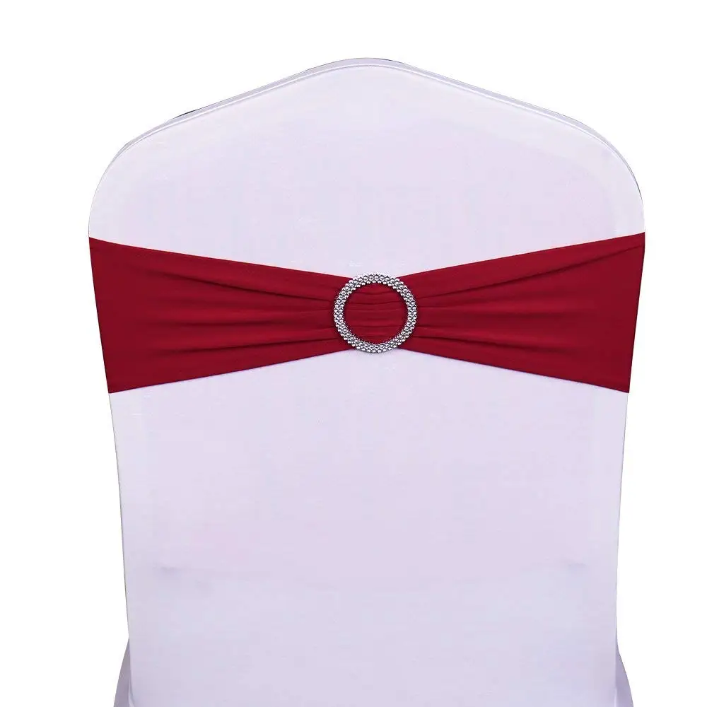 New Spandex Chair Sashes Bows Elastic Chair Bands With Buckle Slider Sashes Bows Wedding Satin Red Chair Sashes