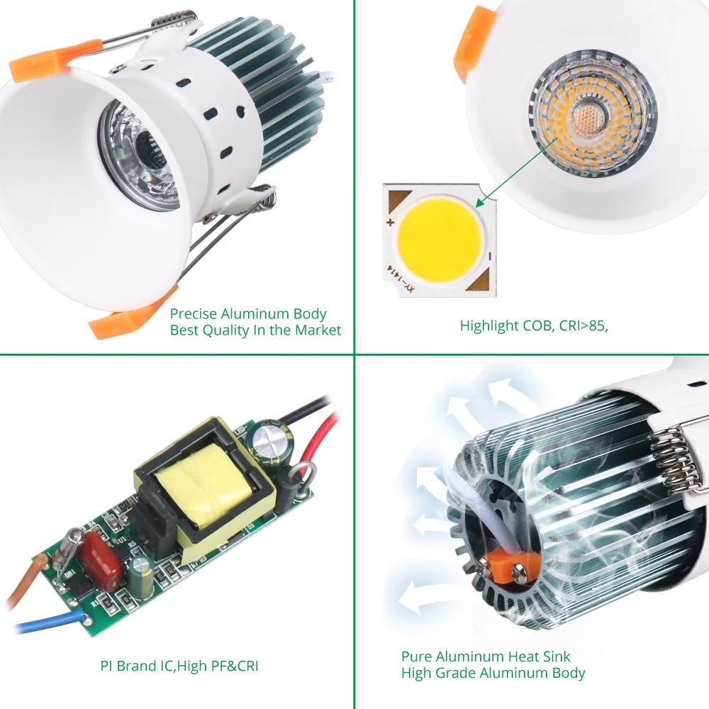 New Hot Recessed Round Wall Up Dimmable Modern Led Downlights For Housing Indoor Kitchen Hotel Down Lights