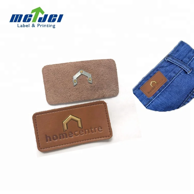 Wholesale custom jeans and bag private brand metal logo leather label