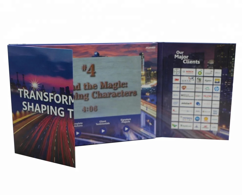 
New Horizontal Open Gate Fold Cover A4 HD Player Hardback 10 Inch Video Brochure 