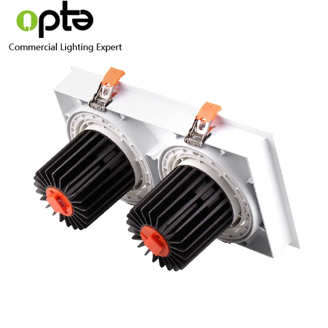 
2*25W downlight recessed square adjustable grille cob double heads rectangle down light 