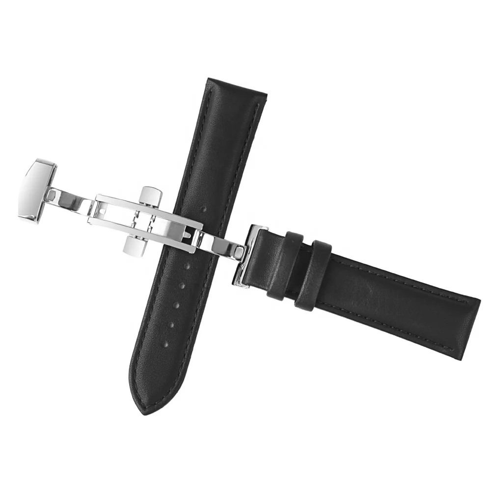 Top Brand alligator grain Genuine leather Watch strap with Double Butterfly Buckle