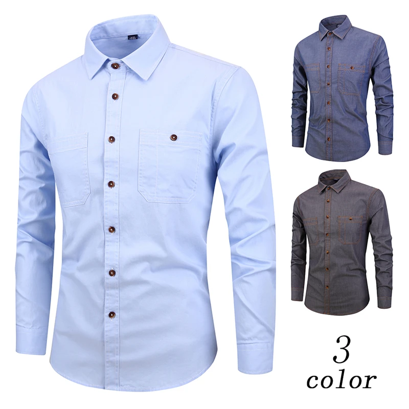 Wholesale casual long sleeve light color denim mens shirts
