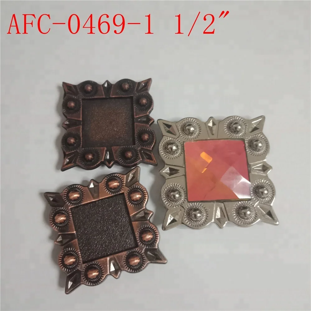 western square conchos screw back with crystal