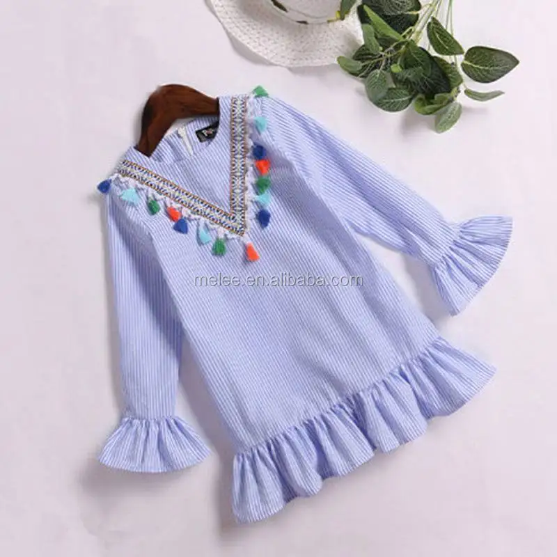 Q30217 Baby Girl Family Matching Clothes Mom And Daughter Dress Nine Quarter Stripe Tassel Mini Mother And Daughter Outfits