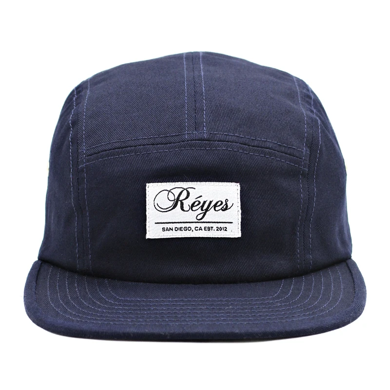 Wholesale Custom Five Panel Navy Blue Private Label Logo Camp Cap Nylon 5 Panel Cap