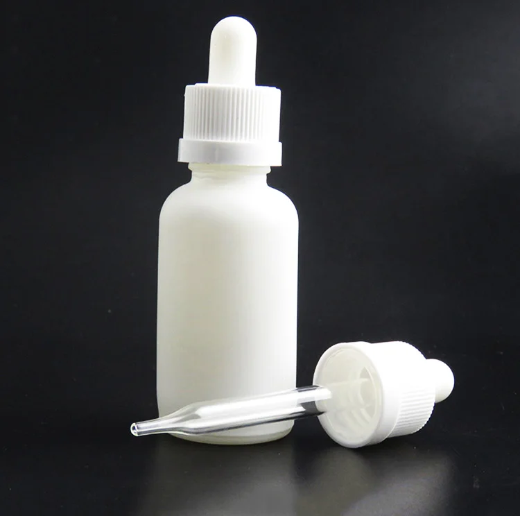 Frosted Essential Oil Bottle pipette 30ml White Glass Dropper Bottle with glass lid