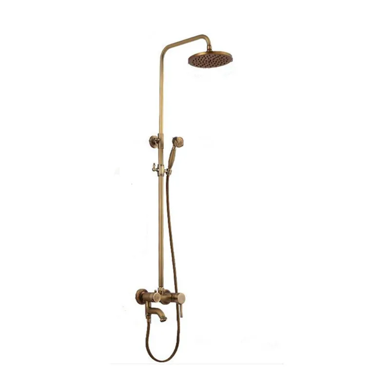 Classic Antique Brass Mixer Faucet Shower Set Brass Wall Mounted Bathroom Shower System