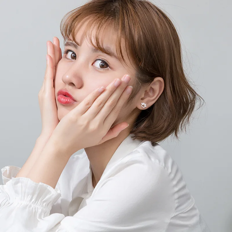 Silver 925 Fashion Cute Cubic Pink Zirconia Cat Claw Stud Earrings Luxury Designer Jewelry for Women