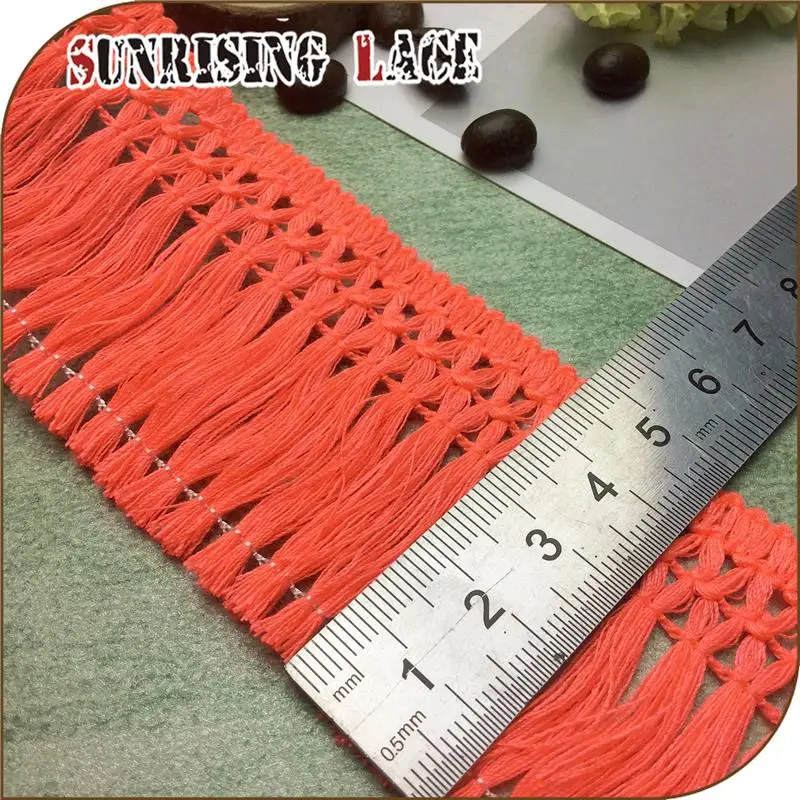 Textile Accessories Red Cotton Long Tassel Fringe Trim For Cushion