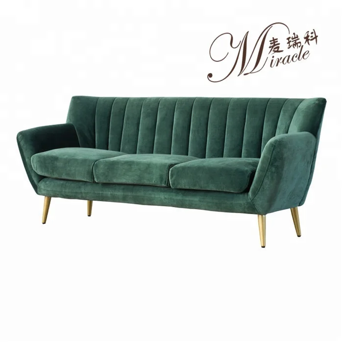 Hotel furniture navy color velvet three seat couch fabric hotel sofa