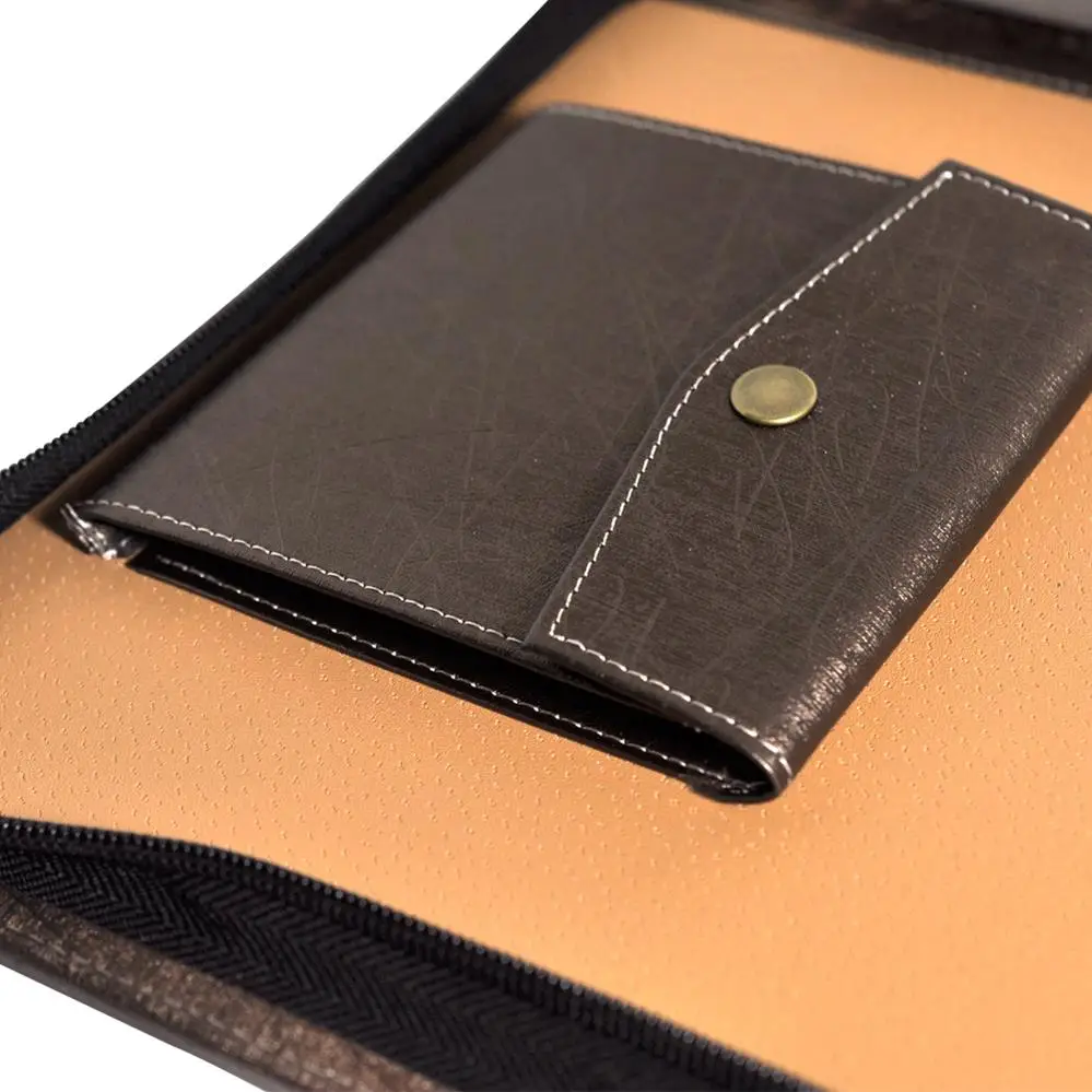 brown leather business planner organizer binder folder
